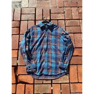 L.L. Bean Plaid Flannel Shirt Mens Medium Regular Blue Brown Slightly Fitted